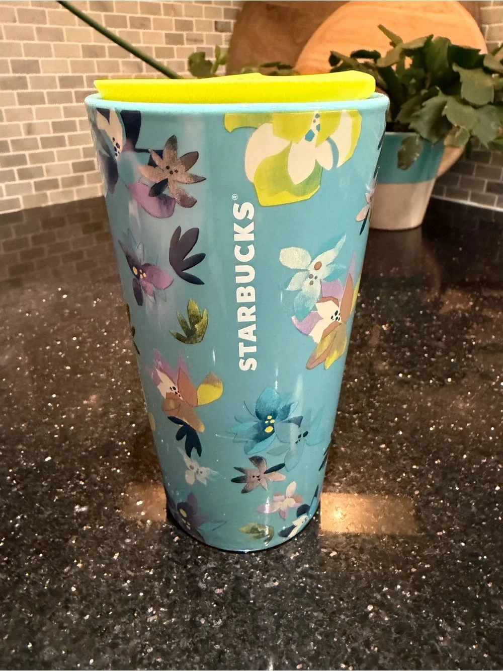 Starbucks Magnolia Blue Floral 12oz Ceramic Travel Tumbler w/Lid